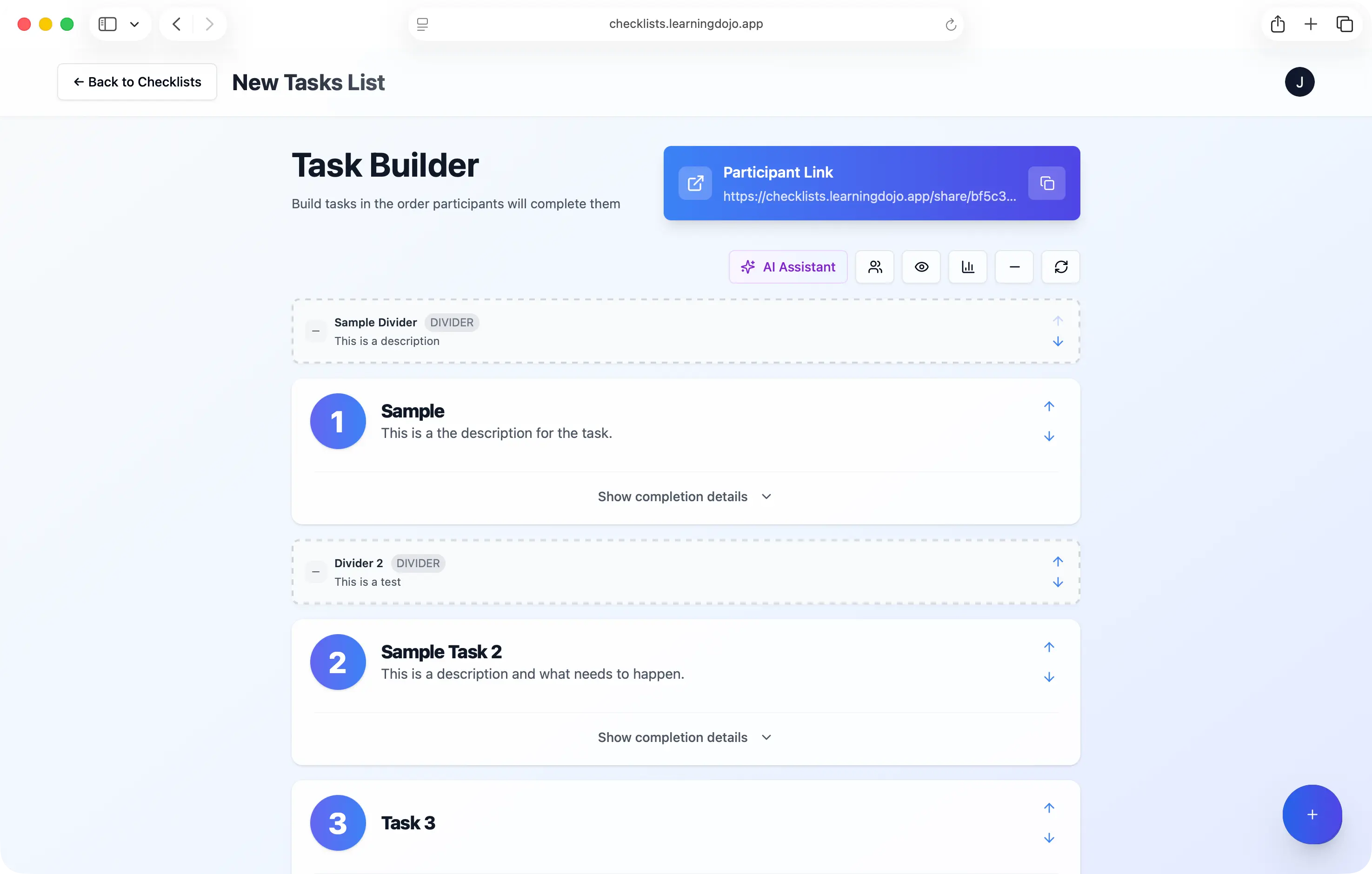 Checklists Interface
