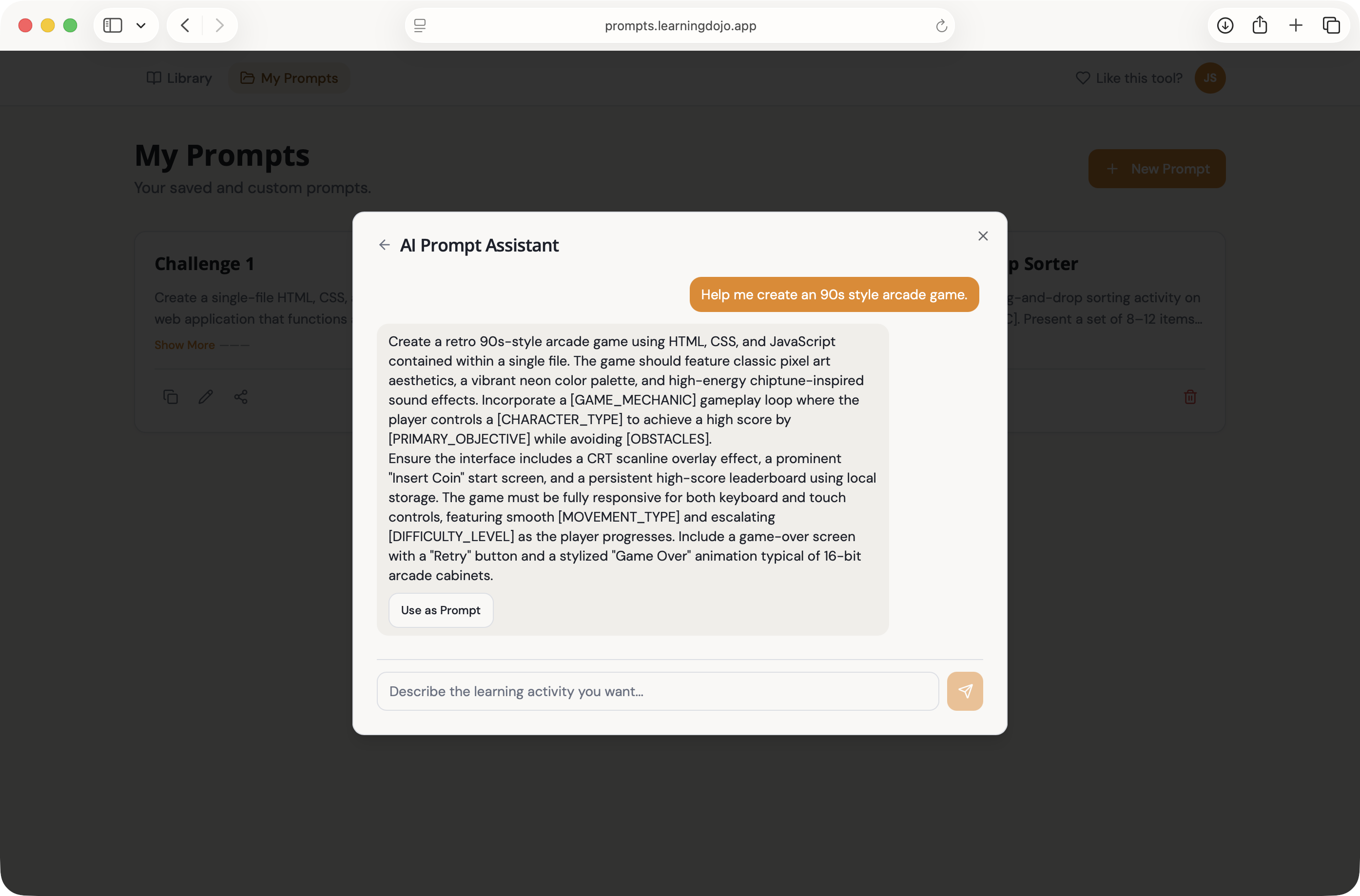 Prompt library and saved prompts